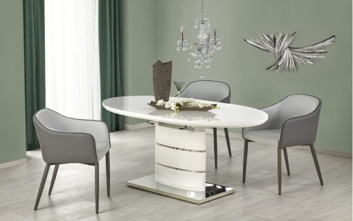 MASA DINING EXTENSIBILA ASPEN, ALB/CROM, 140/180 CM, BLAT DIN MDF LACUIT SI PICIOR DIN METAL, STIL MODERN