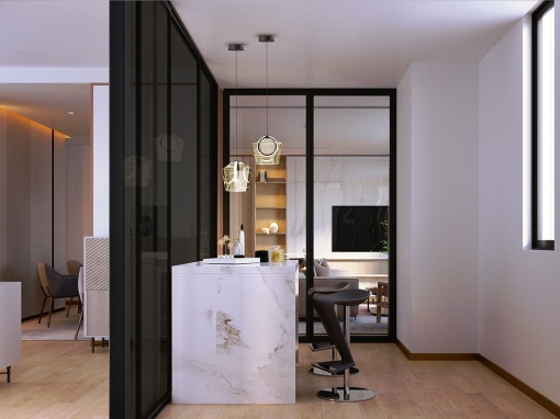 PENDUL INGRID, 35/160 CM, BRONZ PERIAT/SAMPANIE, DIN ALUMINIU SI STICLA, STIL MODERN