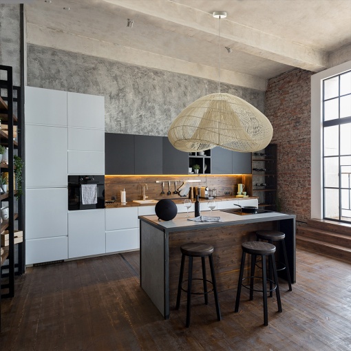 PENDUL SABAH, 100 CM, ALB/NATURAL, DIN METAL SI RATAN, STIL MODERN