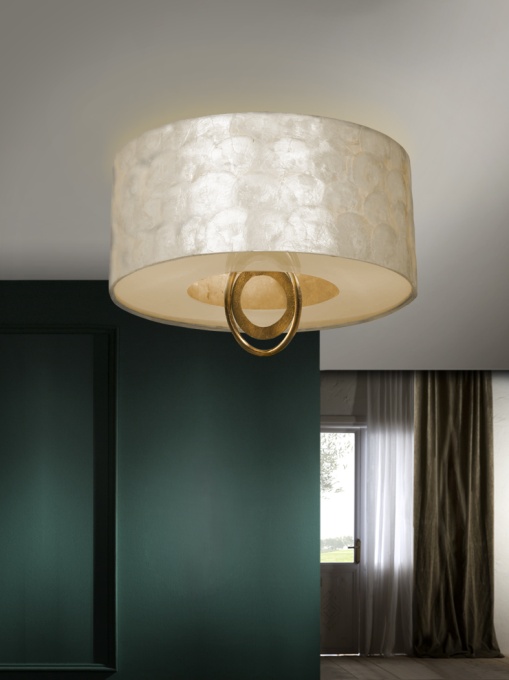 PLAFONIERA EDEN, 40 CM, AURIE, DIN METAL, ABAJUR SIDEFAT, STIL MODERN