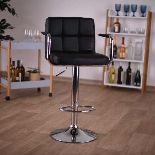SCAUN DE BAR LEORA 2 NEW, NEGRU/CROM, STIL MODERN, TK