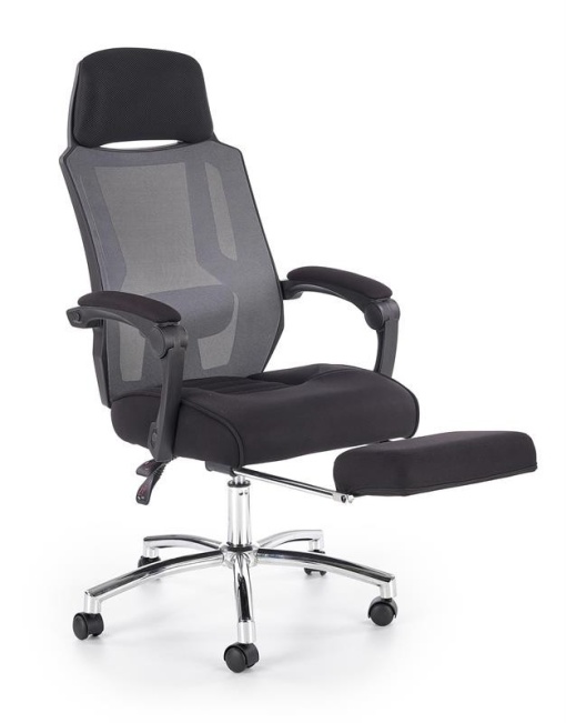SCAUN DE BIROU FREEMAN, CU SUPORT PENTRU PICIOARE, GRI/NEGRU/CROM, TAPITERIE DIN TEXTIL/PLASA SI METAL, STIL MODERN
