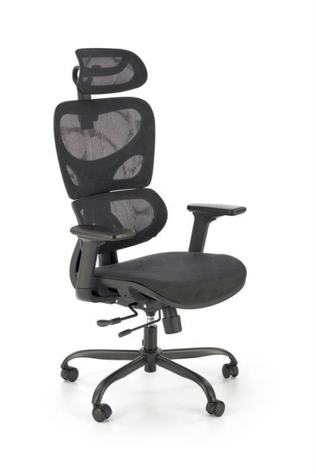 SCAUN DE BIROU GOTARD, NEGRU, TAPITERIE DIN STOFA/PLASA SI PICIOARE DIN METAL, STIL MODERN