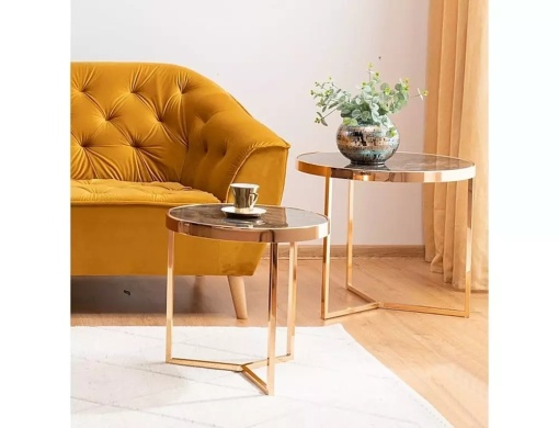 SET 2 MASUTE DE CAFEA DELIA II, 45/60 CM, EFECT DE MARMURA/AURIU, BLAT DIN STICLA SECURIZATA SI CADRU DIN METAL, STIL MODERN