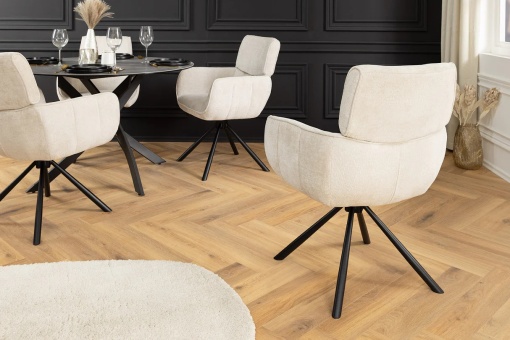 SET 2 SCAUNE ROTATIVE, UNIQUE, 180 GRADE, DIN MATERIAL CHENILLE BEJ SI PICIOARE METAL, ARTIM GROUP SELECTION