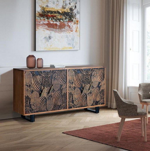 BUFET NOOR 190CM, MARO/NEGRU, DIN LEMN MASIV DE ACACIA, STIL VINTAGE GINER Y COLOMER