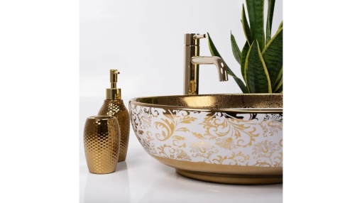 LAVOAR REA MARGOT, ALB/AURIU, 52CM, DIN CERAMICA, CALITATE SUPERIOARA