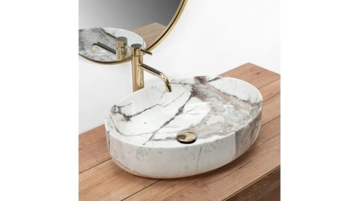 LAVOAR REA QUEEN, THUNDER SHINY, 55 CM, EFECT DE MARMURA ALBA, DIN CERAMICA, CALITATE SUPERIOARA
