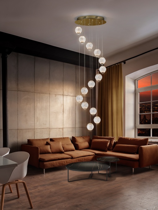 LUSTRA/PLAFONIERA AUSTRAL, 50 CM, AURIU/TRANSPARENT, DIN METAL SI ACRIL OPTIC, STIL MODERN