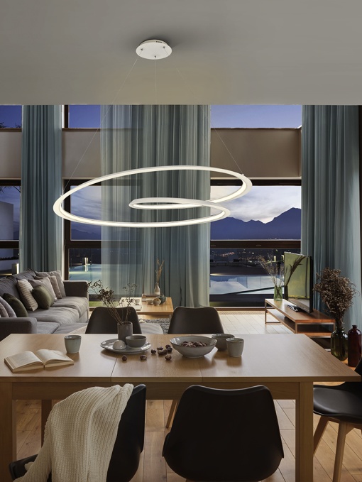 LUSTRA/PLAFONIERA LOOPING, 97 CM, ALB MAT/OPAL, DIN METAL, ALUMINIU SI SILICON, STIL MODERN