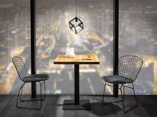 MASA DINING/LIVING PURO, 60x60, STEJAR NATURAL/NEGRU MAT, DIN LEMN FURNIR SI METAL, STIL MODERN, SIGNAL