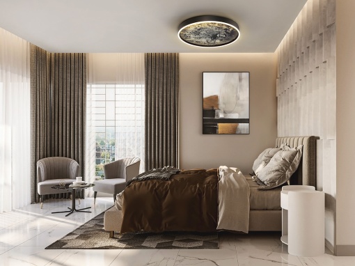 PLAFONIERA STONE, 60CM, NEGRU MAT/GRI, DIN METAL SI ARDEZIE SINTETICA, STIL MODERN