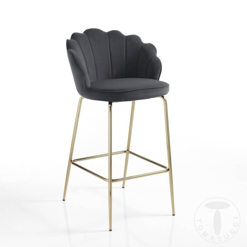 SCAUN BAR, SHELL 92CM, CADRUL DIN METAL SI CATIFEA GRI, STIL MODERN, COD 4337