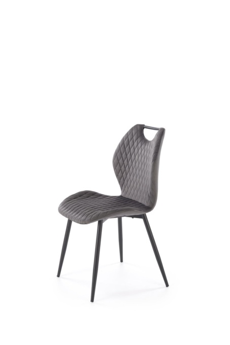 SCAUN DINING K569, GRI 21/NEGRU, TAPITERIE DIN CATIFEA SI PICIOARE DIN METAL, STIL MODERN