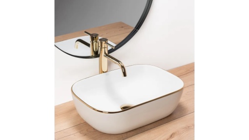 STOC!!!LAVOAR REA BELINDA EDGE, 46,5 CM, ALB/AURIU ROSE, DIN CERAMICA, CALITATE SUPERIOARA
