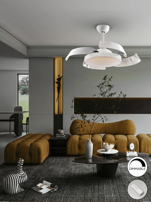 VENTILATOR ENZO, CU TELECOMANDA, 38/51 CM, ALB MAT/OPAL, DIN METAL, ACRIL SI METACRILAT, STIL MODERN
