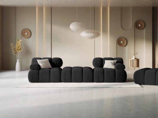 CANAPEA/COLTAR MODULAR BELLIS, 3 LOCURI, 188 CM, NEGRU, TAPITERIE DIN CATIFEA, DESIGN DEOSEBIT (Copy 2)