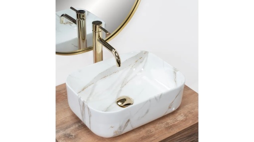 LAVOAR REA DEMI MINI, AIAX SHINY, EFECT DE MARMURA ALBA, 40 CM, DIN CERAMICA, CALITATE SUPERIOARA