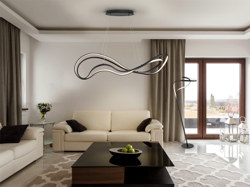 LUSTRA/PLAFONIERA DANZA, 115 CM, NEGRU MAT/OPAL, DIN METAL, ALUMINIU SI SILICON, STIL MODERN