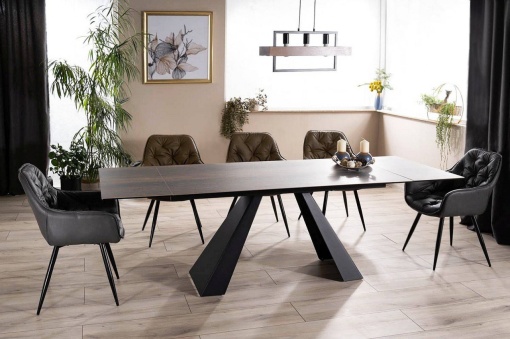 MASA EXTENSIBILA SALVADORE LEGNO, MARO/NEGRU MAT, 180/260 CM, DIN STICLA SECURIZATA, CERAMICA SI METAL, STIL MODERN