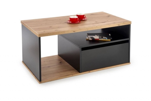MASUTA DE CAFEA PANTERA, STEJAR WOTAN/NEGRU, DIN MDF LAMINAT, STIL MODERN, HALMAR