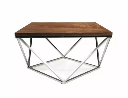 MASUTA DE CAFEA SILVER A, 80 CM, NUC/CROM, BLAT DIN MDF, FURNIR SI CADRU DIN METAL, STIL MODERN
