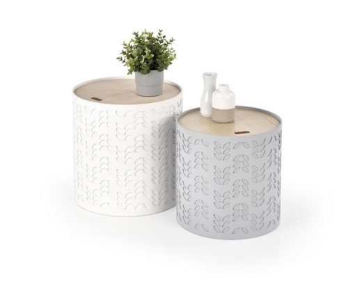 SET 2 MASUTE DE CAFEA ALBA, ALB/GRI, DIN MDF LACUIT SI FURNIR NATURAL, STIL MODERN, HALMAR