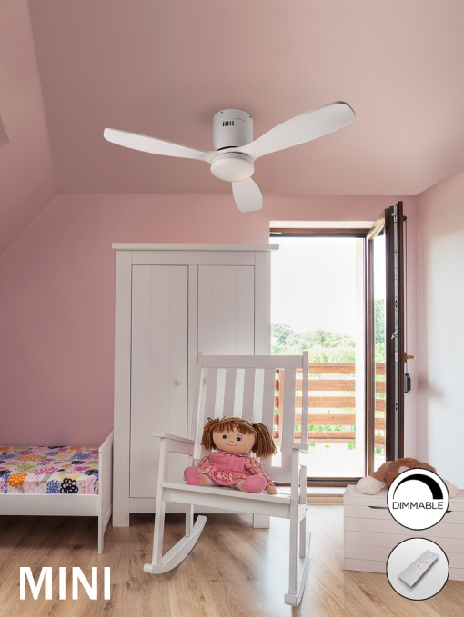 VENTILATOR SIROCO MINI, CU TELECOMANDA, 30 CM, ALB, DIN METAL SI LEMN, STIL MODERN