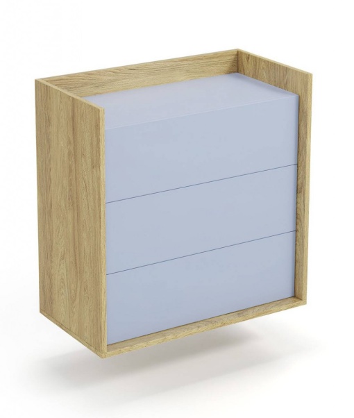 COMODA MODULARA MOBIUS 3S, ALBASTRU/NATUR, 83 CM, DIN PAL MELAMINAT, STIL MODERN