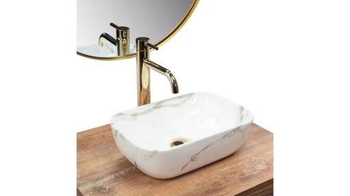 LAVOAR REA BELINDA MINI, SHINY AIAX, 36,5 CM, EFECT DE MARMURA ALBA, DIN CERAMICA, CALITATE SUPERIOARA