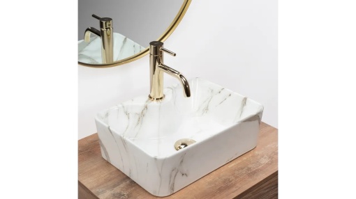 LAVOAR REA KELLY MINI, AIAX SHINY, EFECT DE MARMURA ALBA, 40 CM, DIN CERAMICA, CALITATE SUPERIOARA