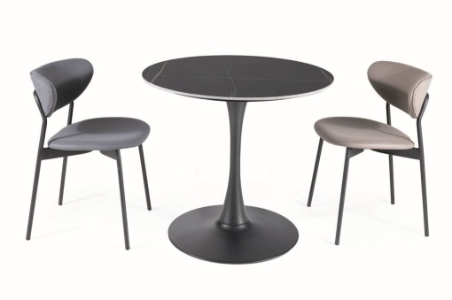 MASA DINING/LIVING ESPERO, 80 CM, EFECT DE MARMURA NEAGRA/NEGRU, BLAT DIN CERAMICA SI PICIOR DIN METAL, STIL MODERN