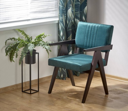 SCAUN CONFORTABIL MEMORY, VERDE MONOLITH 37/NUC, TAPITERIE DIN CATIFEA SI PICIOARE DIN LEMN, STIL MODERN