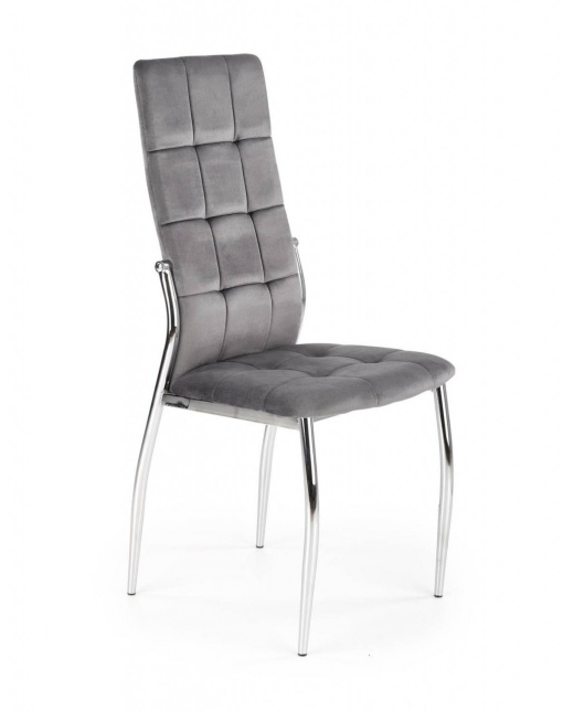 SCAUN DINING K416, GRI/CROM, CU TAPITERIE DIN CATIFEA SI PICIOARE DIN METAL, STIL MODERN