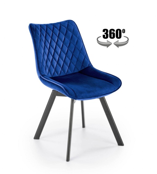 SCAUN DINING PIVOTANT K520, ALBASTRU/NEGRU, TAPITERIE DIN CATIFEA SI PICIOARE DIN METAL , STIL MODERN
