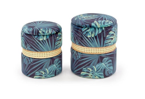 SET 2 TABURETI CONGO, CU SPATIU DE DEPOZITARE, MULTICOLOR, DIN RATAN SINTETIC SI STOFA, STIL MODERN