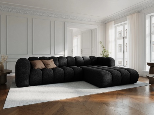 COLTAR MODULAR LUPIN, DREAPTA, 4 LOCURI, 288 CM, NEGRU 19, TAPITERIE CHENILLE, DESIGN DEOSEBIT