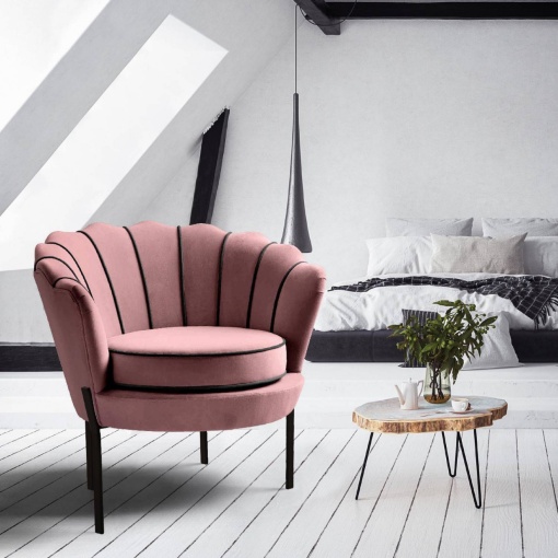 FOTOLIU ANGELO, ROZ/NEGRU, TAPITERIE DIN CATIFEA SI PICIOARE DIN METAL, STIL MODERN