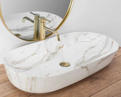 LAVOAR REA CLEO, SHINY AIAX, 81 CM, EFECT DE MARMURA ALBA, DIN CERAMICA, CALITATE SUPERIOARA