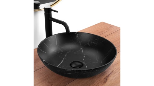 LAVOAR REA FIBO, 40,5 CM, EFECT DE MARMURA NEAGRA MATA, DIN CERAMICA, CALITATE SUPERIOARA