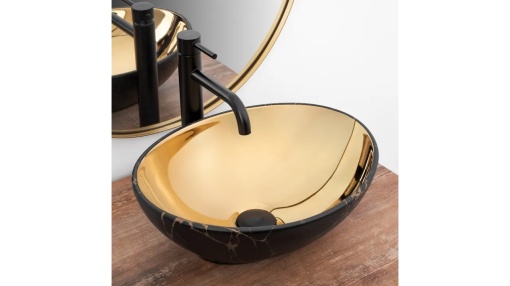 LAVOAR REA SOFIA, AURIU/EFECT DE MARMURA NEAGRA, 41 CM, DIN CERAMICA, CALITATE SUPERIOARA