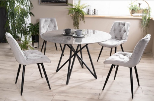 MASA DINING MURANO, 120 CM, EFECT DE MARMURA GRI/NEGRU MAT, BLAT DIN CERAMICA SI PICIOARE DIN METAL, STIL MODERN