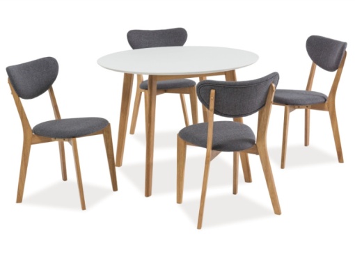 MASA LIVING/DINING MOSSO II, 100 CM, ALB/STEJAR, BLAT DIN MDF SI PICIOARE DIN LEMN, STIL MODERN