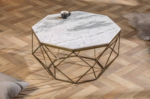 MASUTA DE CAFEA, DIAMOND 69CM, DIN MARMURA ALBA, DESIGN INDUSTRIAL