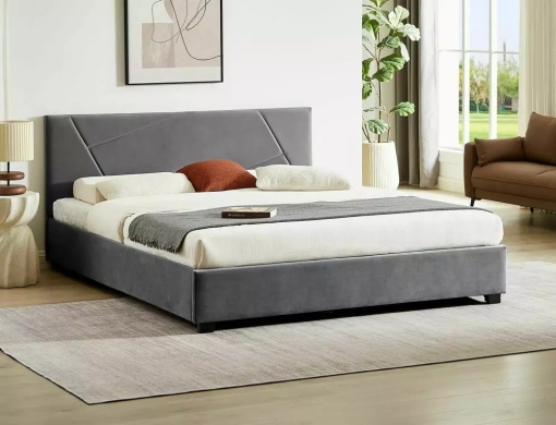 PAT DORMITOR COLUMBIA, CU SPATIU DE DEPOZITARE, 140 CM, GRI TAP 192, TAPITERIE DIN CATIFEA, STIL MODERN