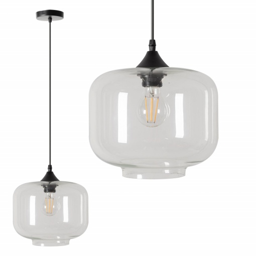 PENDUL GLASS LOFT APP312-1CP, 24,5x20,5 cm, NEGRU/TRANSPARENT, DIN METAL SI STICLA, STIL MODERN, TU