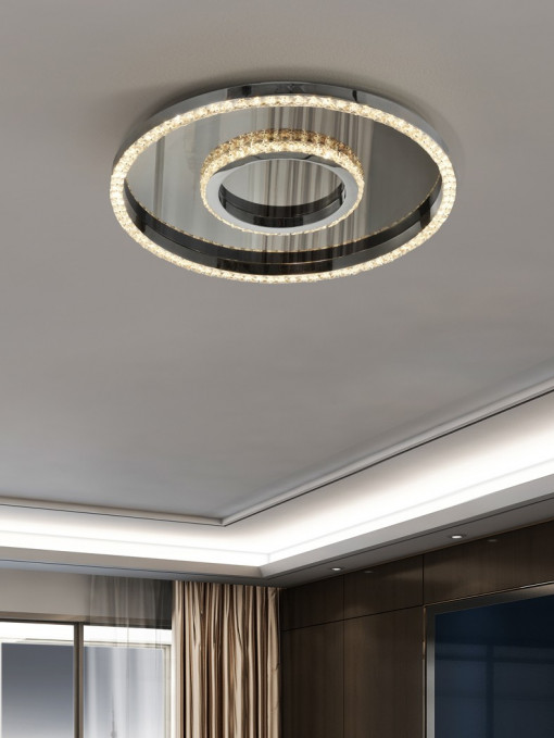 PLAFONIERA CENTRUM 194037, DIN ALUMINIU SI CRISTAL FATETAT, STIL MODERN, SCHULLER