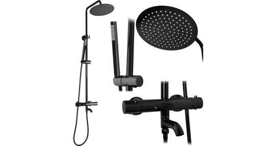 SET DE DUS REA LUNGO CU TERMOSTAT, NEGRU METALIC, DIN ALAMA, CALITATE SUPERIOARA