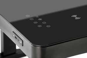 BIROU B52, CU FUNCTIE DE REGLARE A INALTIMII, ECRAN TACTIL SI PORT USB, NEGRU, DIN METAL SI STICLA, STIL MODERN - Img 3