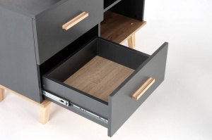 BIROU SERGIO, ANTRACIT/STEJAR WOTAN, DIN LEMN MASIV SI MDF FURNIRUIT, STIL MODERN - Img 4
